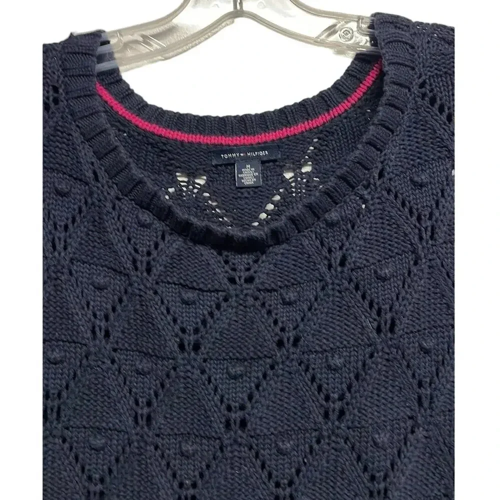 Women's Tommy Hilfiger‎ Navy Blue Chunky Preppy Pullover Sweater Size Medium (M)
